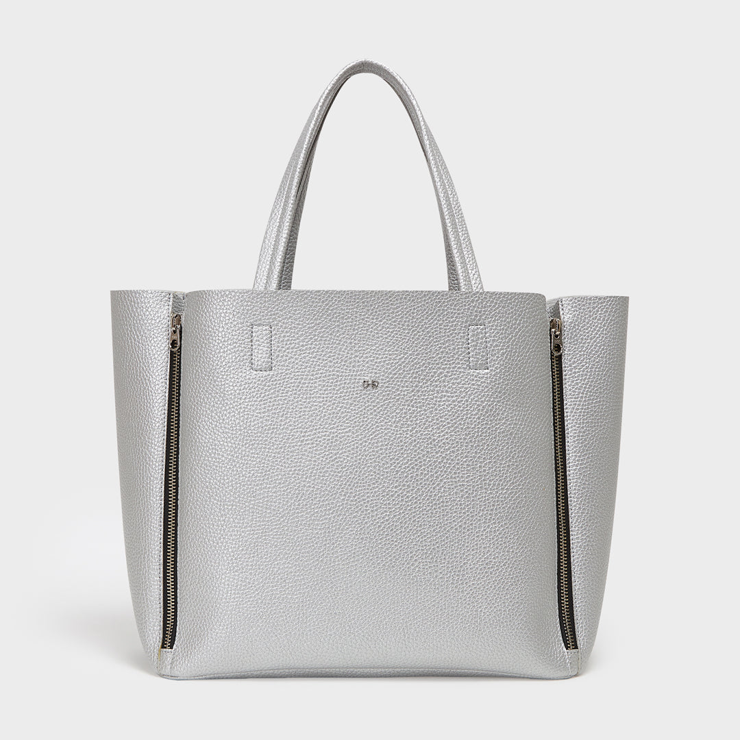 SEOUL PEBBLED VEGAN LEATHER SILVER