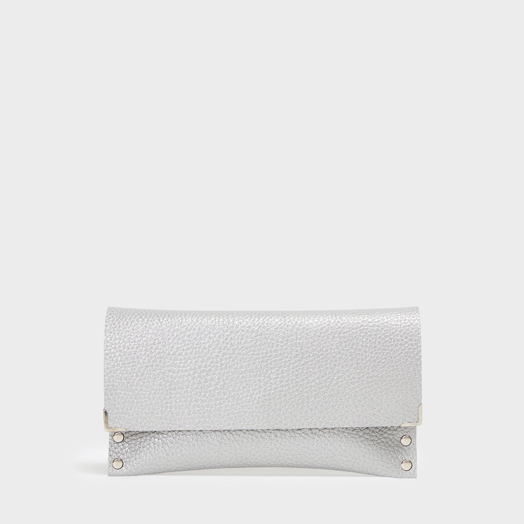 L.A PEBBLED VEGAN LEATHER WALLET SILVER