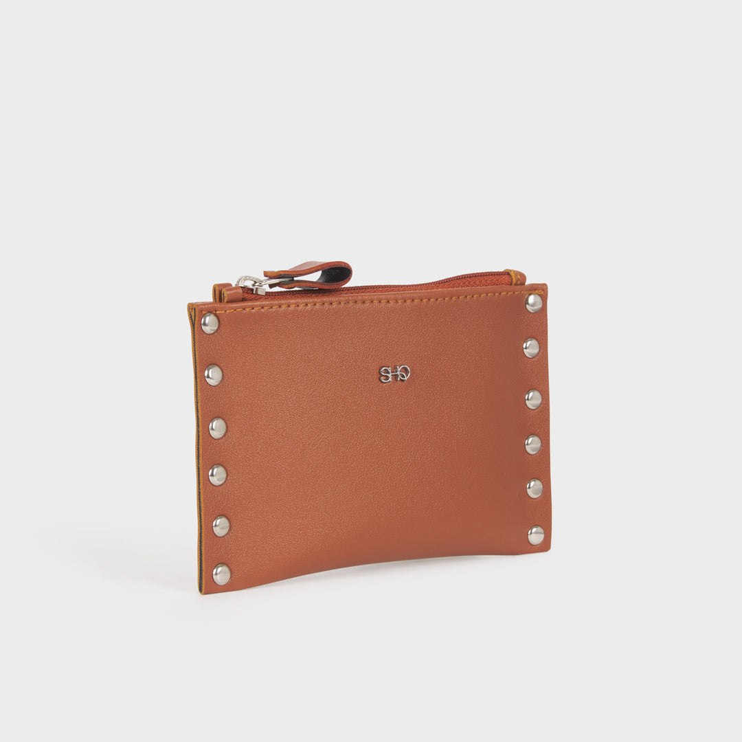 LENA STUDDED COIN & CARD HOLDER TAN