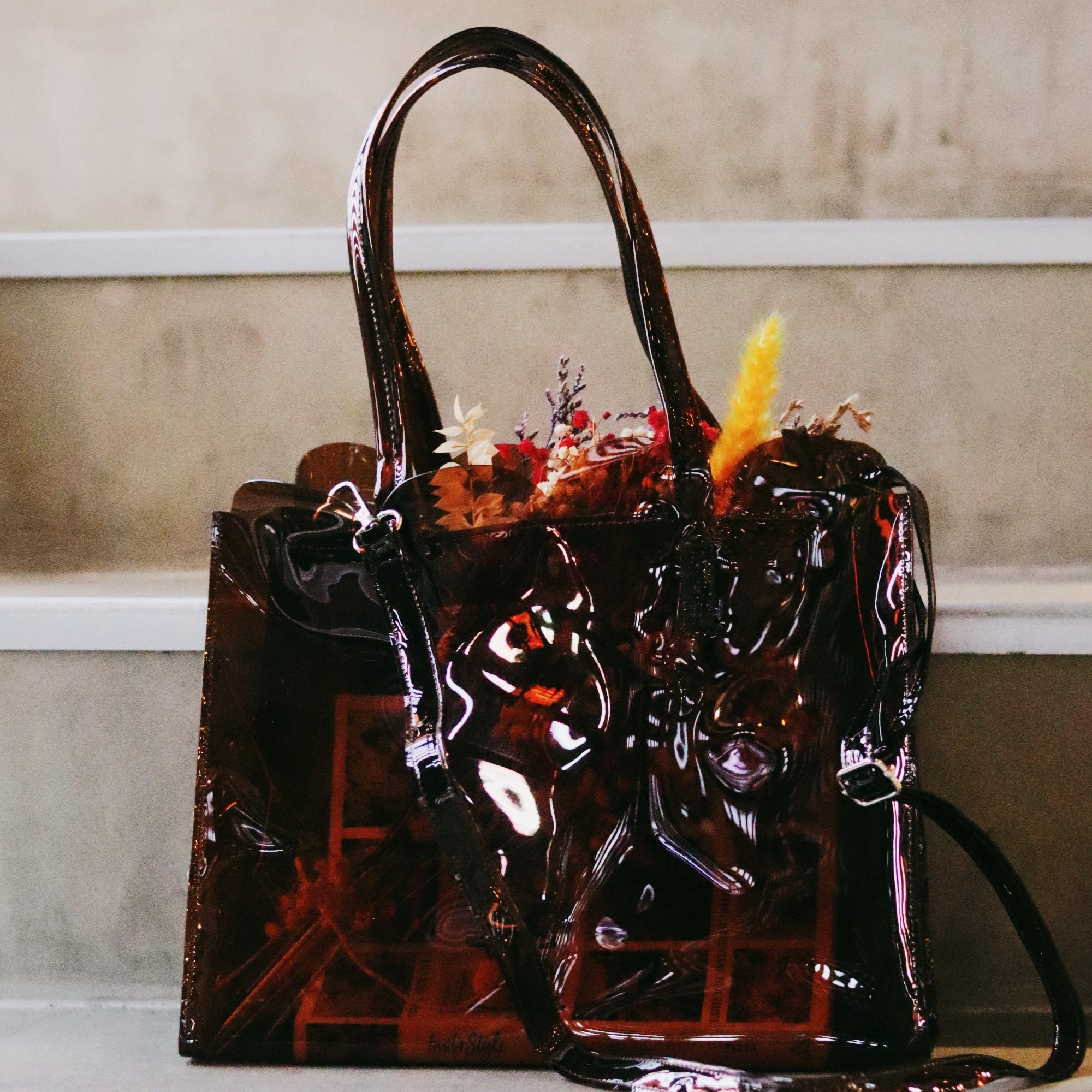 SASHA PVC SLING AND SHOULDER BAG AMBER